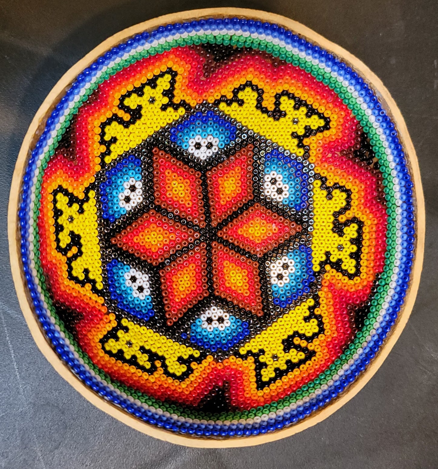 Huichol Beaded Gourd Bowl 4 " G14