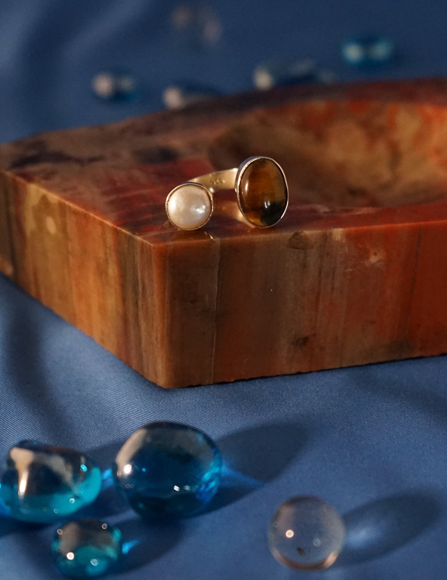 Pearl & Tigers Eye Open Ring