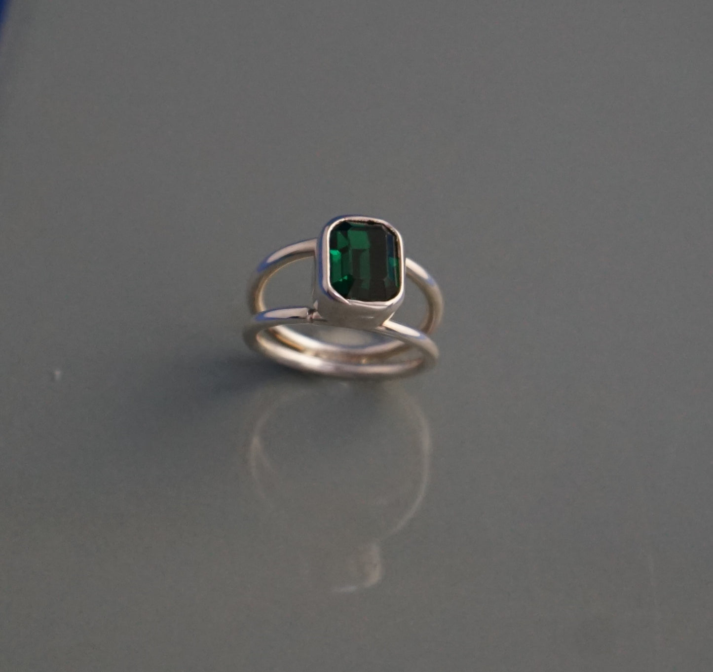 Split Shank Green Tourmaline Cushion Ring