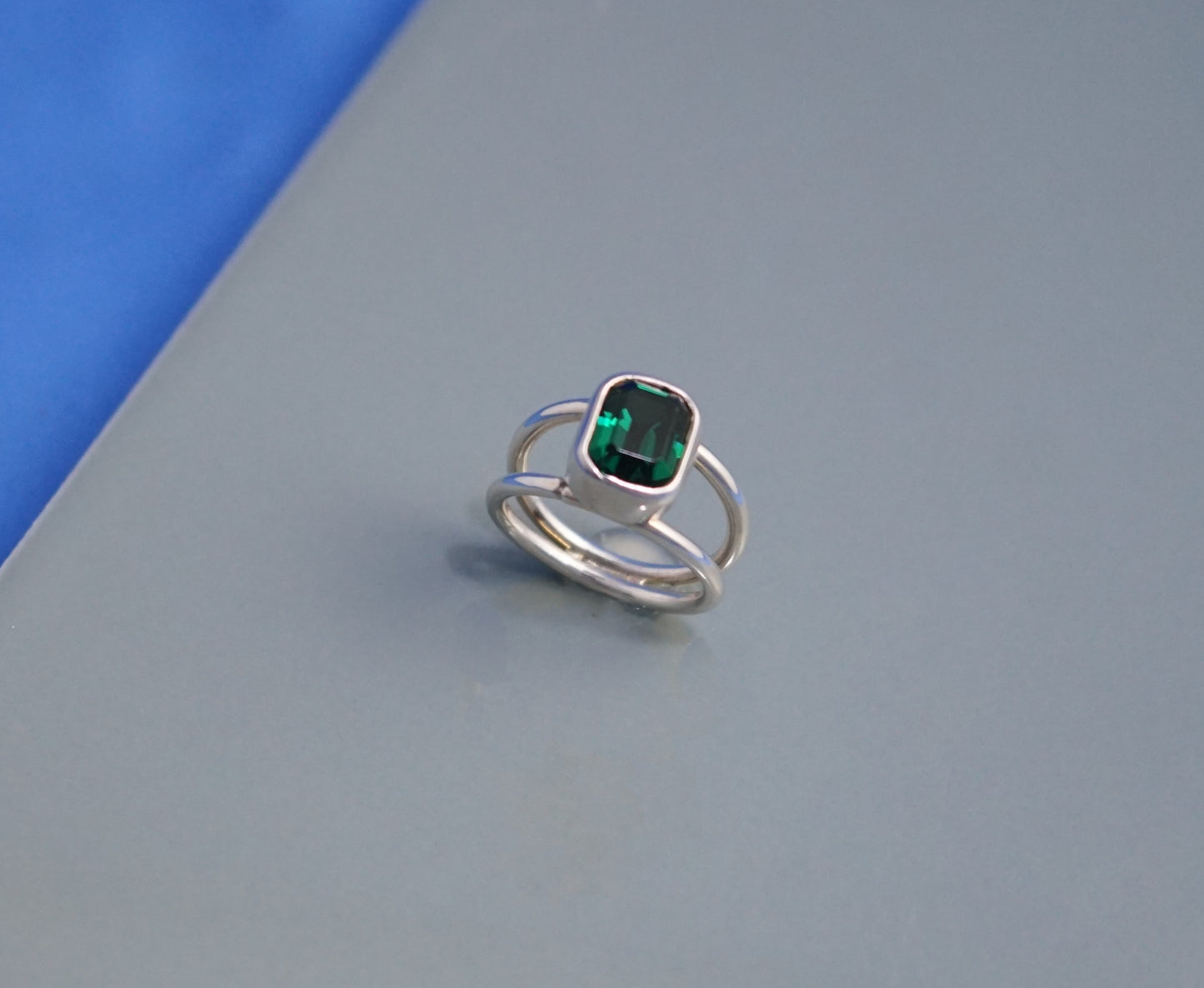 Split Shank Green Tourmaline Cushion Ring