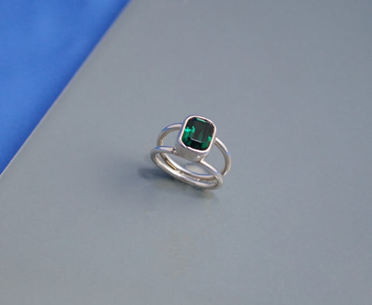 Split Shank Green Tourmaline Cushion Ring