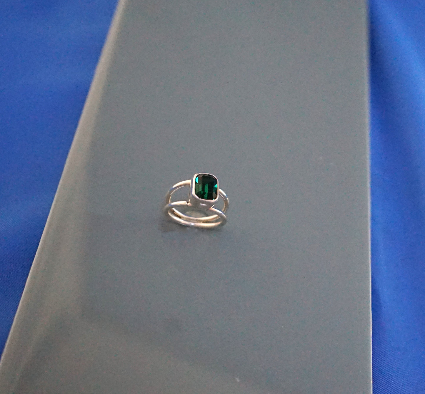 Split Shank Green Tourmaline Cushion Ring