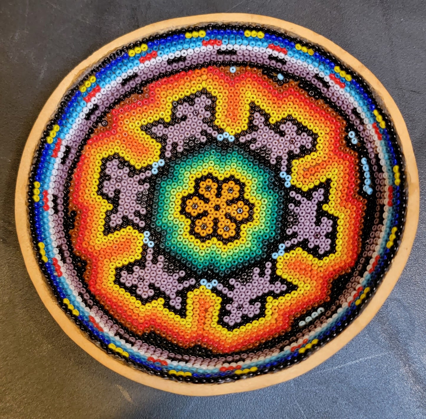 Huichol Beaded Gourd Bowl 4 " G1