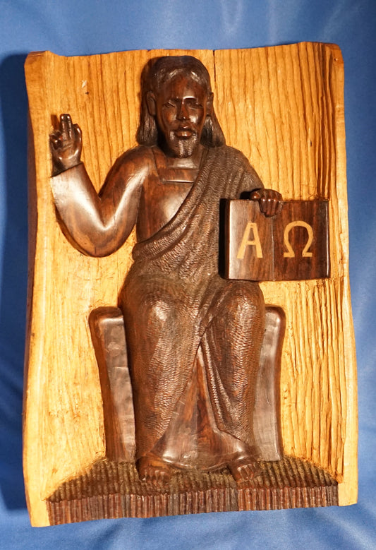 Alpha Omega Ebony Wood Carving