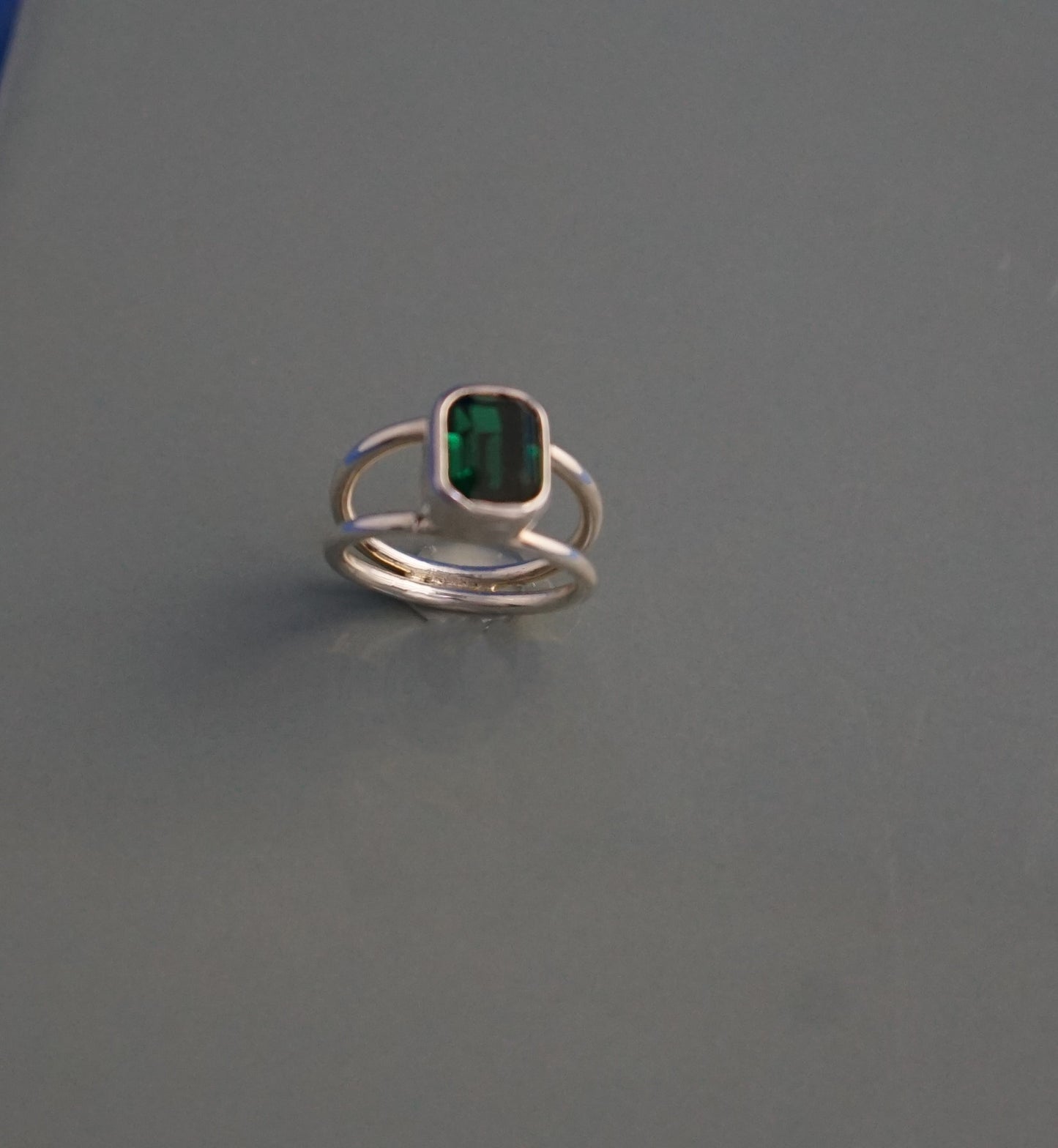 Split Shank Green Tourmaline Cushion Ring