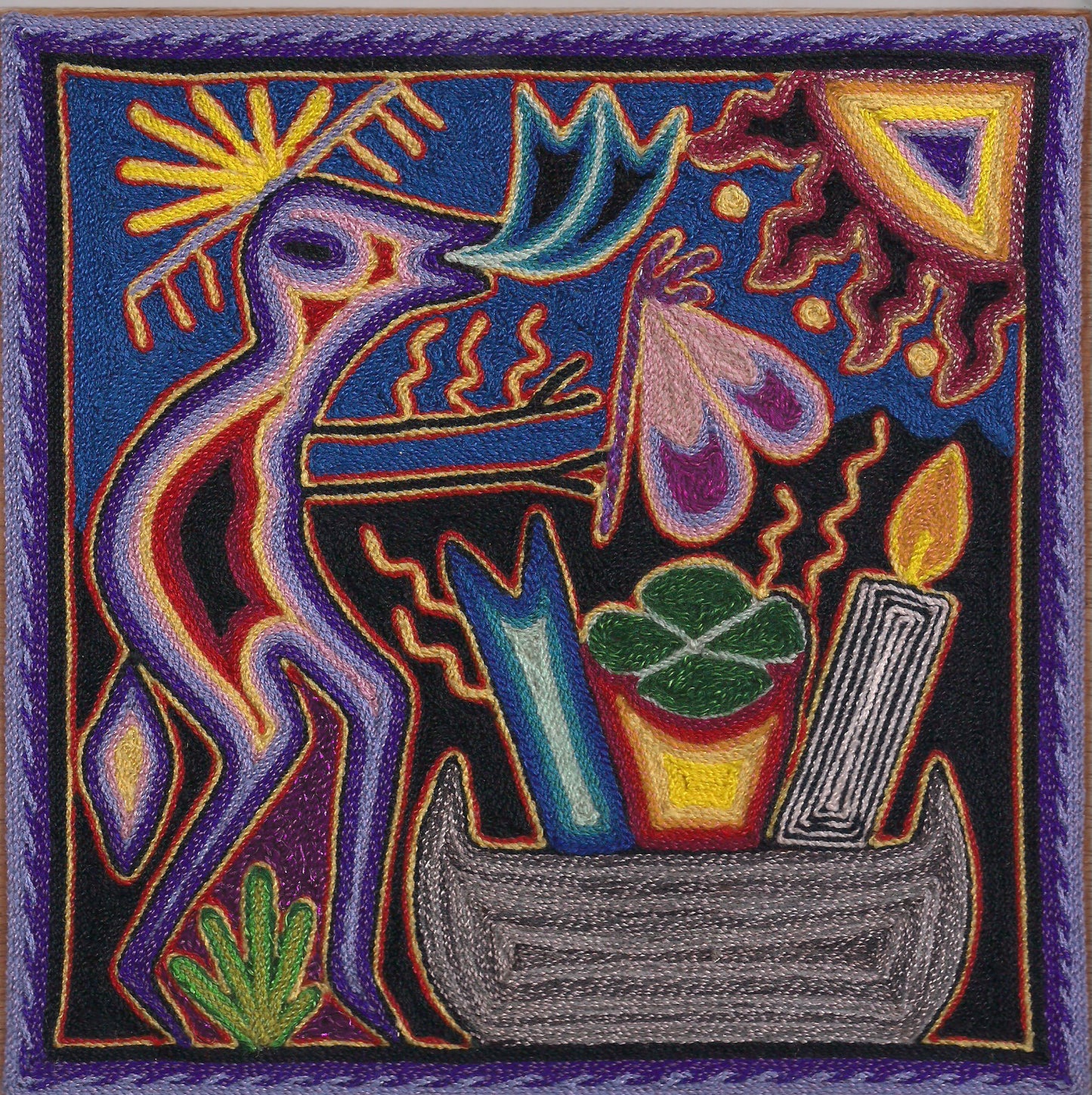 Huichol Medicine Man Yarn Painting