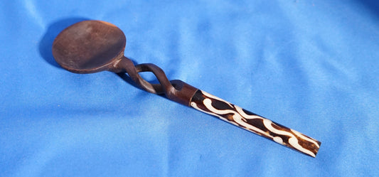 African Spiral Carved Wood & Camel Bone Spoon