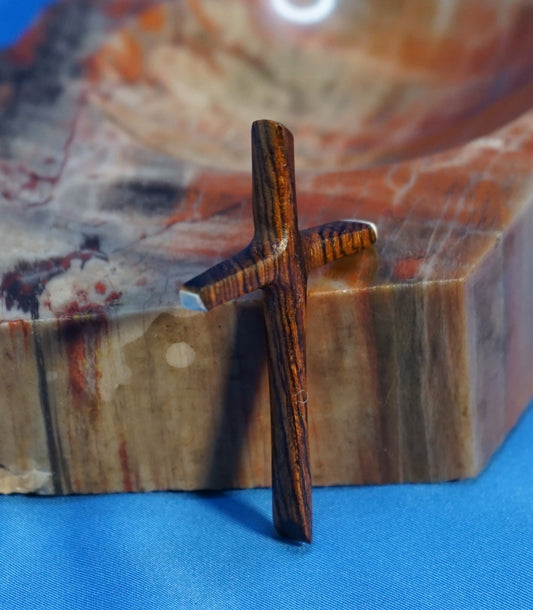 Zebra Wood Camel Bone Tipped Cross