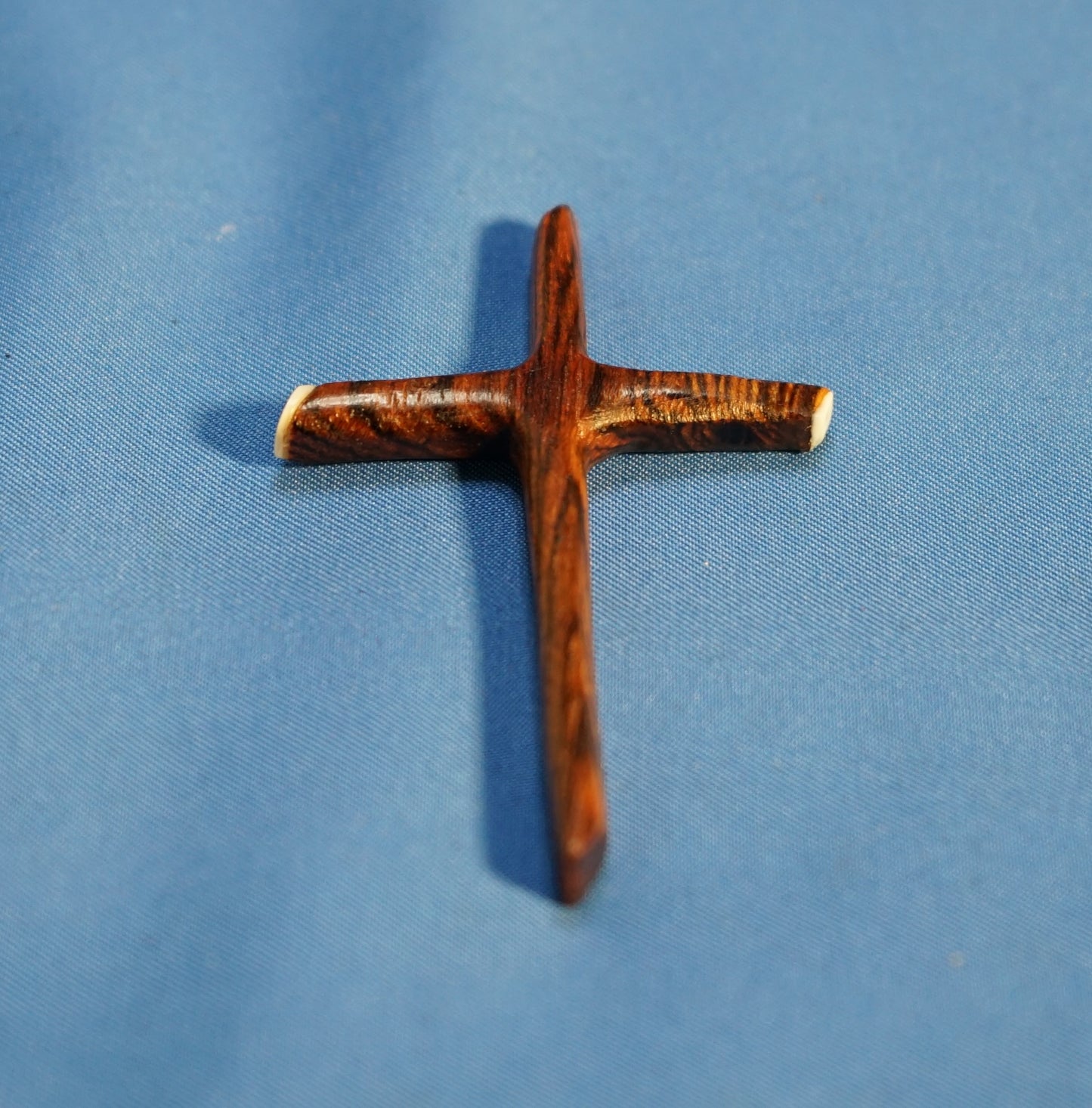 Zebra Wood Camel Bone Tipped Cross