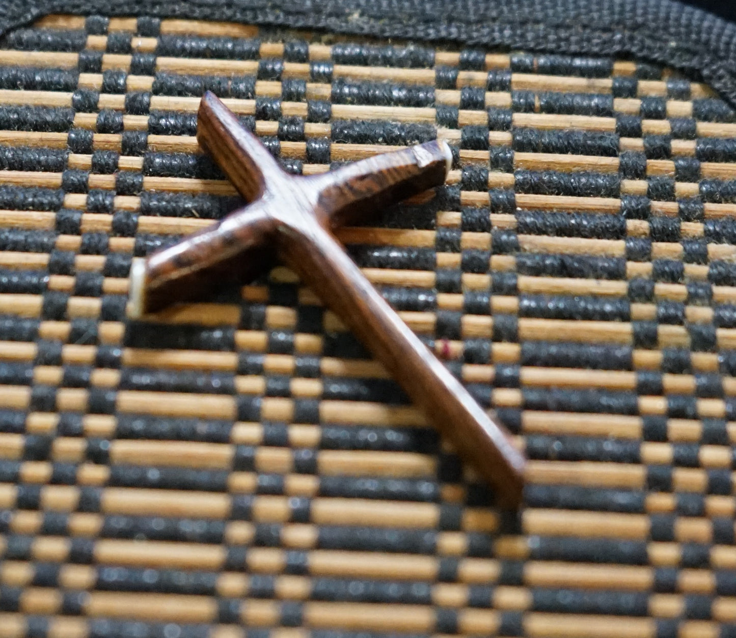 Zebra Wood Camel Bone Tipped Cross