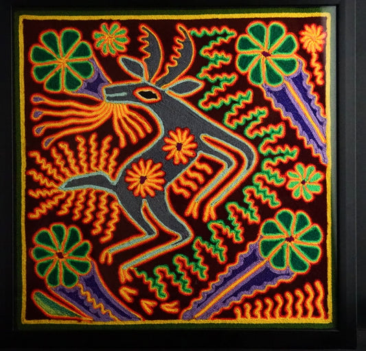 Huichol Yarn Painting Deer & Buttons